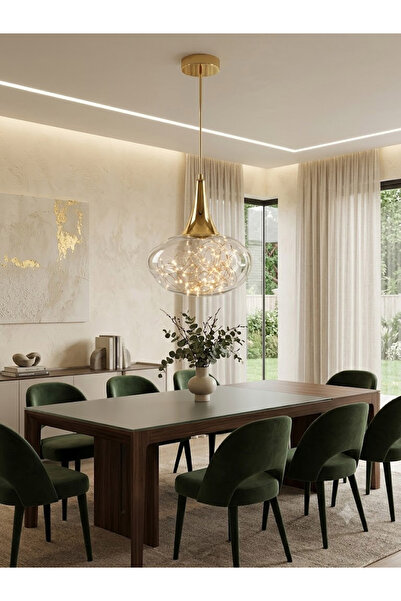 LİGHT HOUSE Nebula Modern Luxury Cam Sarkıt Avize – Gold Detaylı Tasarım