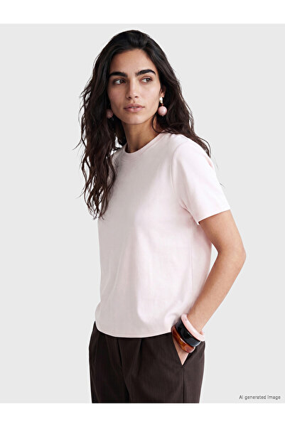 LC Waikiki Pink bicycle collar soft touch women's t-shirt