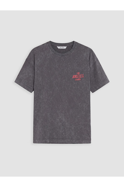 LC Waikiki Anthracite Printed Oversize Cotton Women's T-Shirt