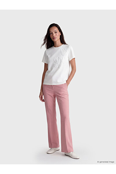 LC Waikiki White Appliqué Embroidered Soft Touch Women's T-Shirt