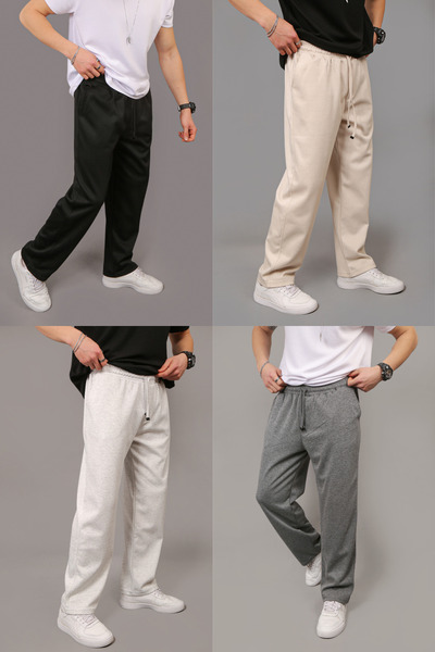 STRAVON Men's Loose Fit Pique Fabric Wide Leg Sweatpants