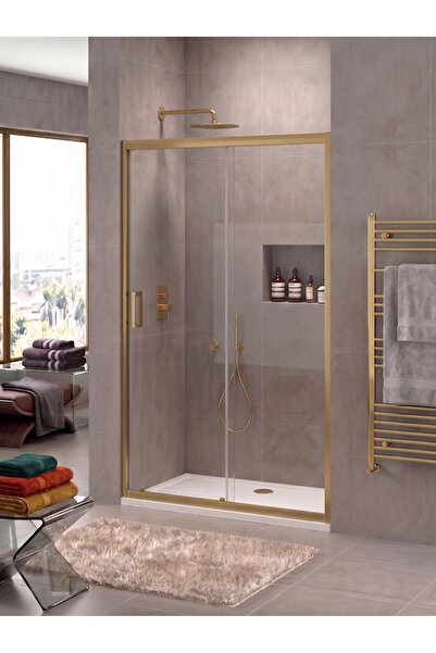 Waterline Duşakabin Ön cephe 1 Sabit 1 Kayar Gold Profil 5 mm Temperli Cam H1...