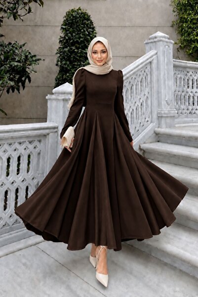 MAG FASHİON Hijab Dress Brown Skirt Bell Dress Hijab Evening Dress Hijab Grad...