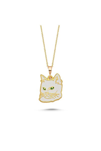 Dalis Green and Blue Eyed Van Cat Enamel Necklace