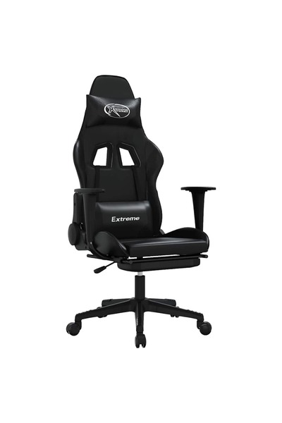 vidaxl Scaun de gaming cu masaj/suport picioare, negru, piele