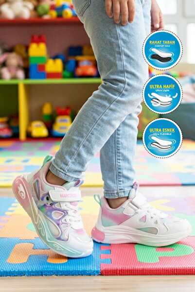 Marco Kids حذاء رياضي أبيض اللون للفتيات خفيف الوزن ومرن 26Y1234 P