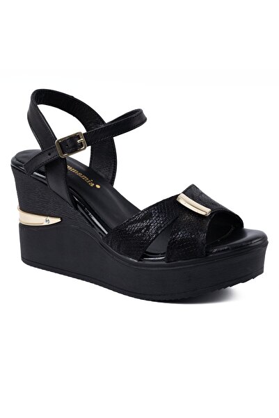 Mammamia D26Ys-5390 Leather Women's Sandals with Filled Heel