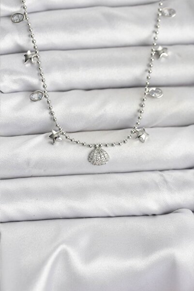 OGHAMAY Brass Silver Color Zircon Stone Seashell Model Women's Necklace