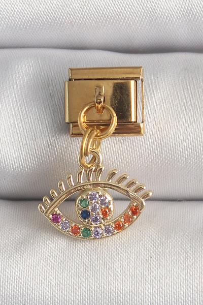 OGHAMAY 316L Steel Gold Color Hanging Colorful Zircon Stone Eye Model Nominat...