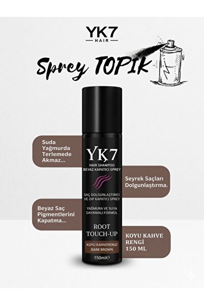 yk7 kozmetik Yk7 Koyu Kahve/Dark Brown Saç Dolgunlaştırıcı ve Dip Kapatıcı To...