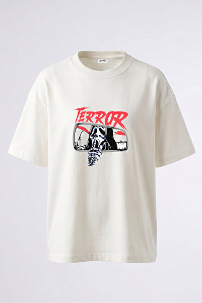 Anetos Tricou oversize alb din bumbac cu imprimeu pe spate Ghostface Terror D...