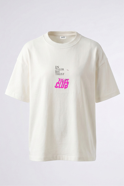 Anetos Tricou oversize alb din bumbac cu imprimeu pe spate Fight Club Tyler D...