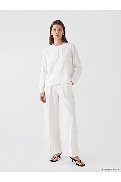 LC Waikiki Lcw Modest Ecru Loose Fit Linen Look Women's Pleated Trousers