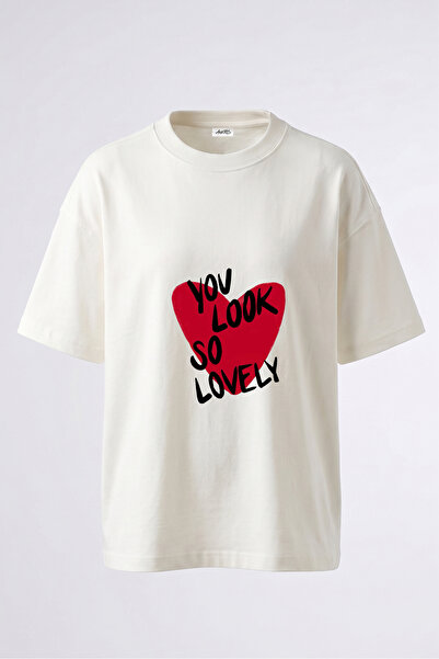 Anetos You Look Lovely Design Back Printed Cotton White Oversize T-Shirt