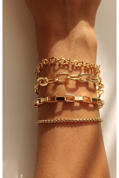 OGHAMAY Women's Gold Quadruple Plain Combination Chain Bracelet