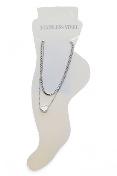 OGHAMAY Silver Color Elevator Sf Heart Steel Anklet - 3435