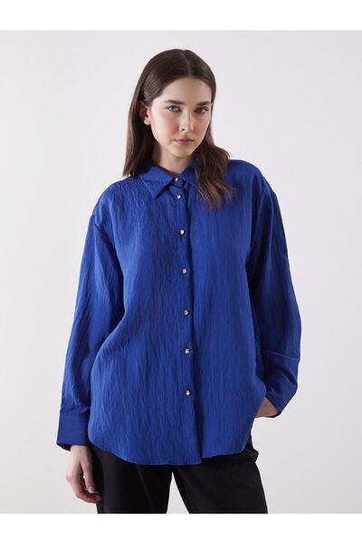 LC Waikiki Lcw Vision Blue Striped Oversize Women's Shirt