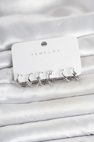 OGHAMAY طقم أقراط نسائية من النحاس الفضي اللون طراز بوتيغا