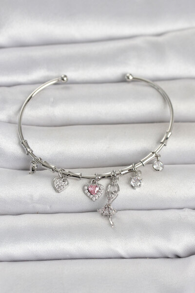 OGHAMAY Brass Silver Color Ballerina Detail Charm Women's Bracelet