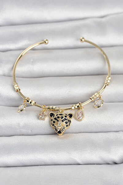 OGHAMAY Brass Gold Color Leopard Detailed Charm Women's Bracelet