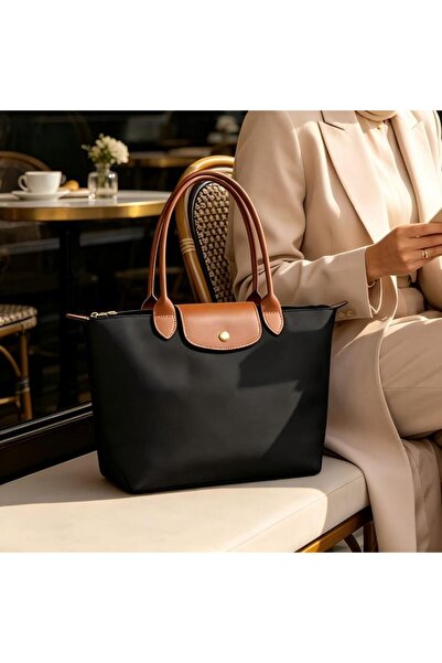 baellerry Women Large Capacity Foldable Nylon Tote Bag, Soft Leather Trim Cas...