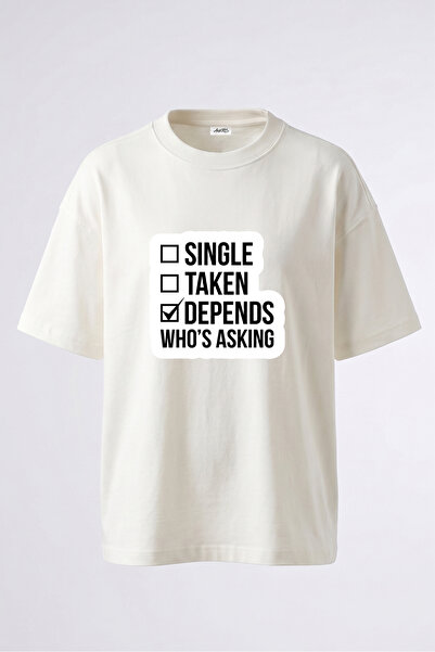 Anetos Depinde de cine îl întreabă Tricou oversize alb din bumbac cu imprimeu...
