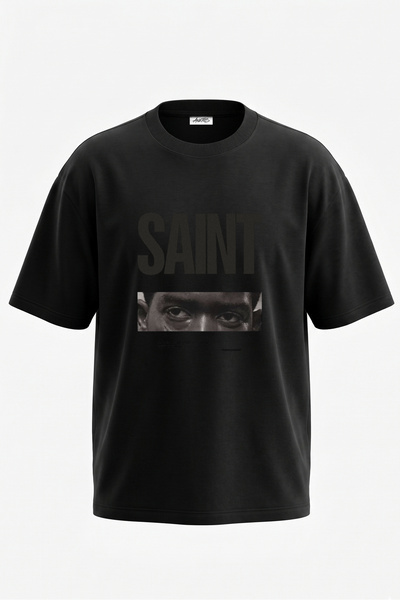 Anetos Tricou oversize negru din bumbac cu imprimeu pe spate Franklin Saint D...