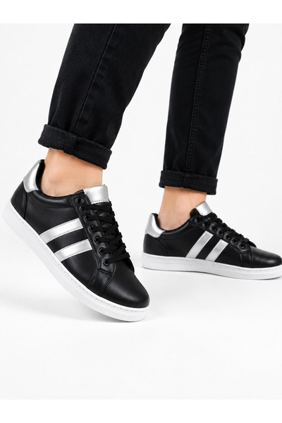 TrendWalk Black Gray Shiny Detailed Women's Sneaker Casual Sports Shoes