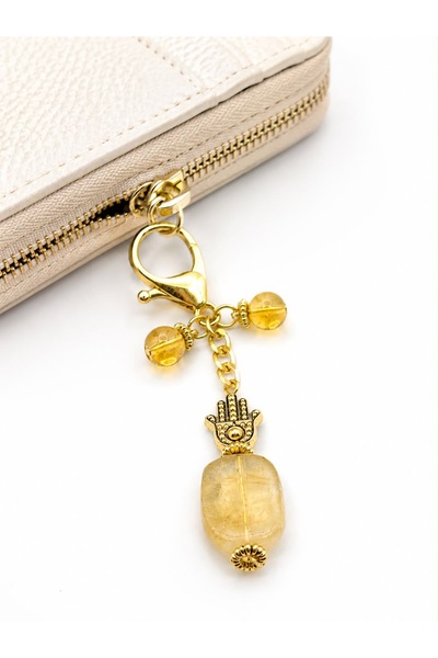 Agatella Tasarım Manifest Wallet Blessing Citrine Stone Fatma's Hand Charm Lu...