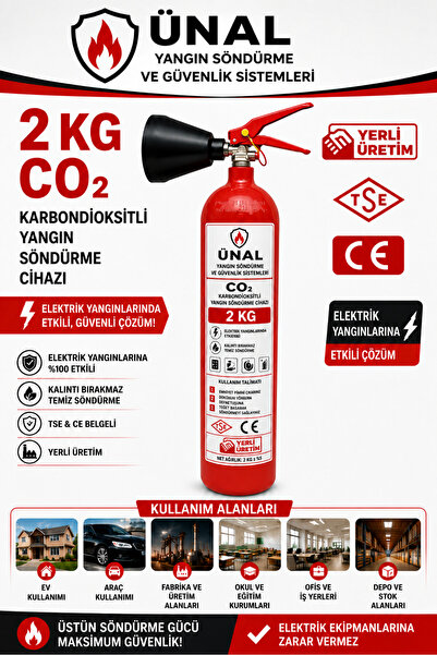 ünalgrup 2 kg CO2 Karbondioksitli Yangın Söndürme Tüpü TSE CE Belgeli Elektri...