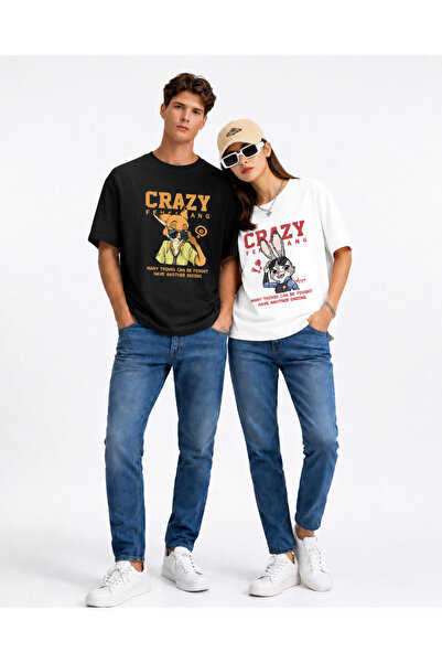 Ciel Lune Dear Couple T-Shirt Set Crazy Bunny Couple Printed Unisex Oversize ...