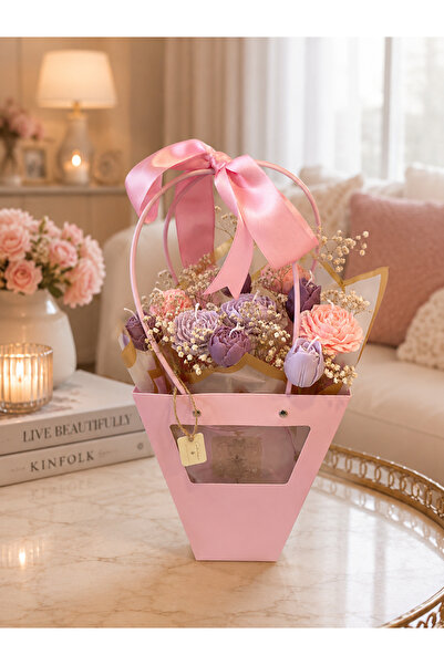 Candle d'amour 10 adet Vanilya Kokulu Pembe Lila Renkli Çiçekli Soya Wax Deko...