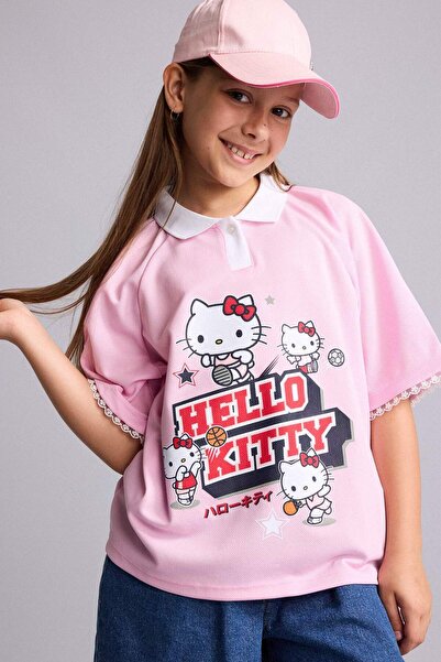 DeFacto Hello Kitty Licensed Relax Fit Polo Collar κοντομάνικο ανοιχτό ροζ μπ...