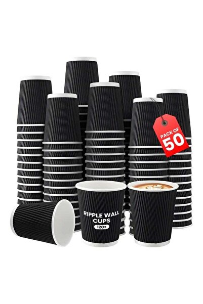 Duravel Disposable Coffee Cups, Black Ripple Wall Insulated Paper Cups, 12 oz...