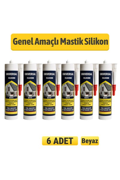 Badem10 Genel Amaçlı 6 ADET Beyaz Universal Silikon 280 ml İç Dış Mekan Kapı ...