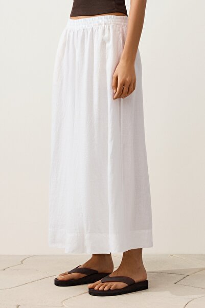 Oysho %100 keten super wide leg crop pantolon