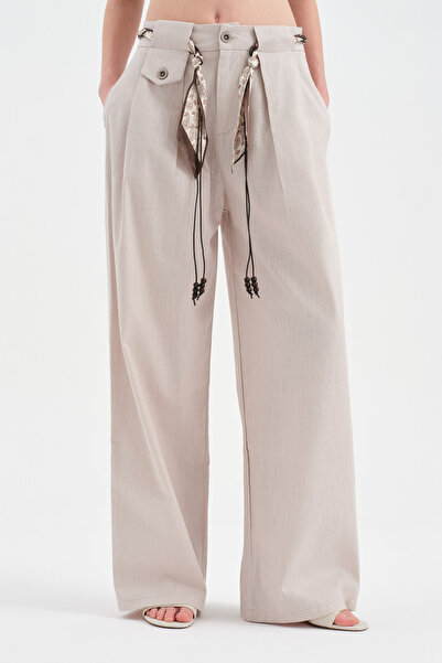 tw3 Women's Linen Fabric Design with Detachable Belt and Wide Leg Pants