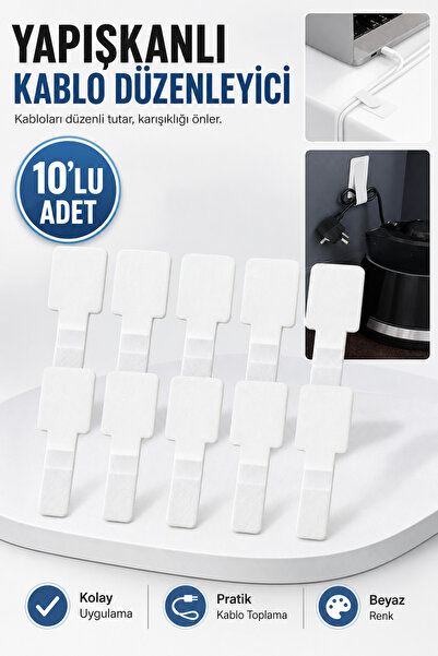 Ecuy 10-Piece White Adhesive Cable Organizer Clips Cable Fixer Holder for Des...