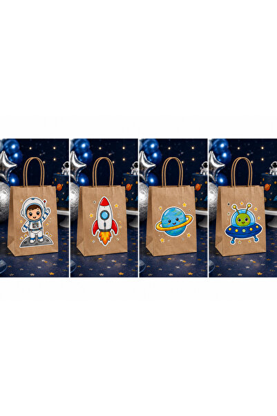 Parti Konsepti Uzay Astronot Temalı Kraft Hediye Çantası 4'lü Set – Doğum Gün...