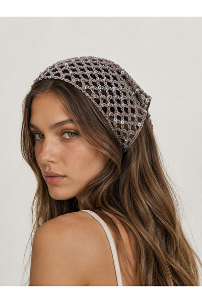 ByBurcuGuler Mink Glitter and Sequin Knitted Bandana