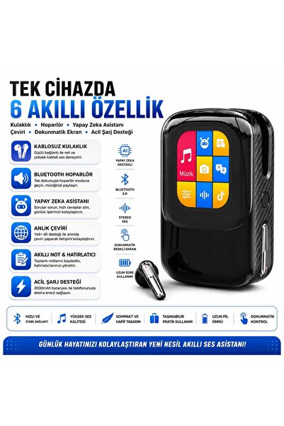 beemen Talkie One AI Large Model Akıllı Kulaklık ve Dokunmatik Ekranlı Şarj Kutusu – Çeviri, Hoparlör, Sesli Asistan, Bluetooth 6.0