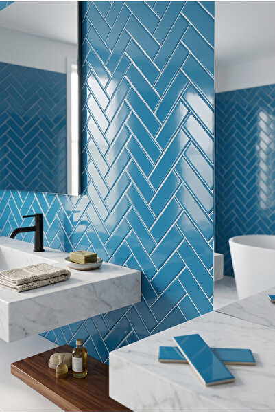 Karo Metro 7,5x30 Bumpy Ocean Glossy Duvar Seramiği Mutfak Tezgah Arası ve Ba...