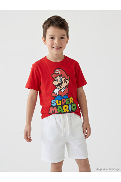 LC Waikiki Tricou de băieți cu guler rotund și imprimeu Super Mario