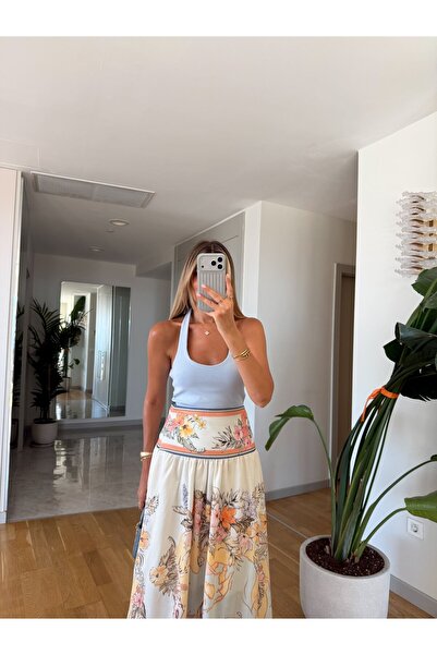 MERVE AKSOY Halter Yaka Fitilli Top - Mavi