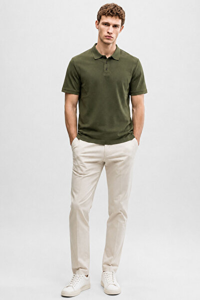 VENA Martin Slim Fit Polo Collar Pique T-Shirt-Khaki