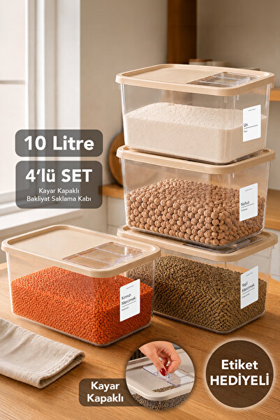 Meleni Home Set de 4 recipiente de depozitare cu capac glisant - Organizator ...