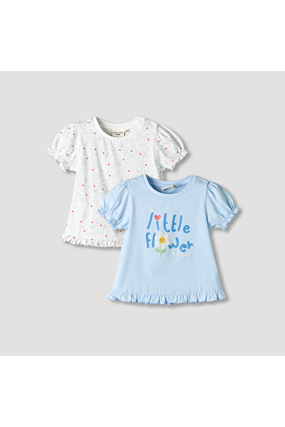 Juniors Pack of 2 Round Neck Short Sleeves T-shirt with Ruffled Hem