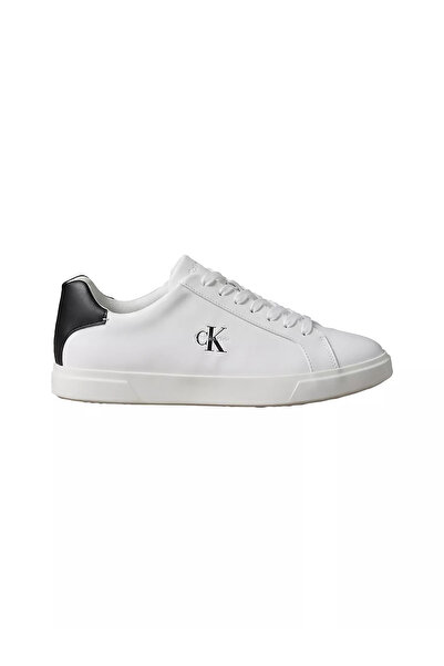 Calvin Klein Erkek CK Logo Kabartmalı Düşük Bilekli Deri Beyaz-Siyah Sneaker