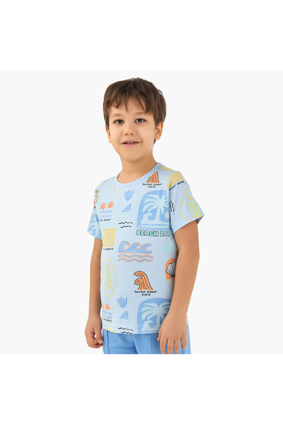 Juniors Crew Neck Short Sleeves T-shirt with Beach Print