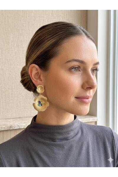 Trinidad Gold Color Plated Floral Design Earrings with Colorful Stone Detail